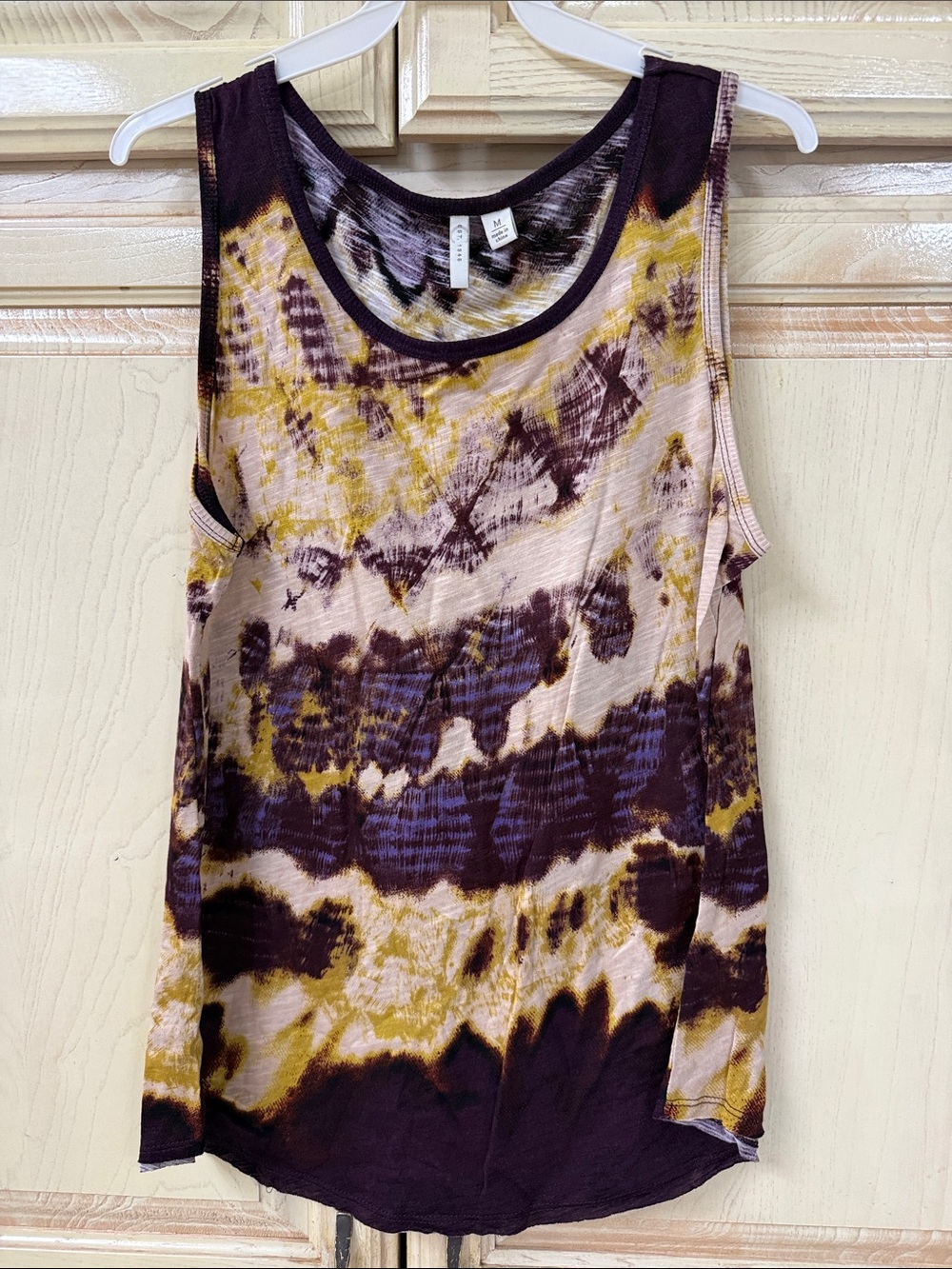 LOFT Tie-Dye Scoop Neck Tank Top in Purple, Yellow, Cream